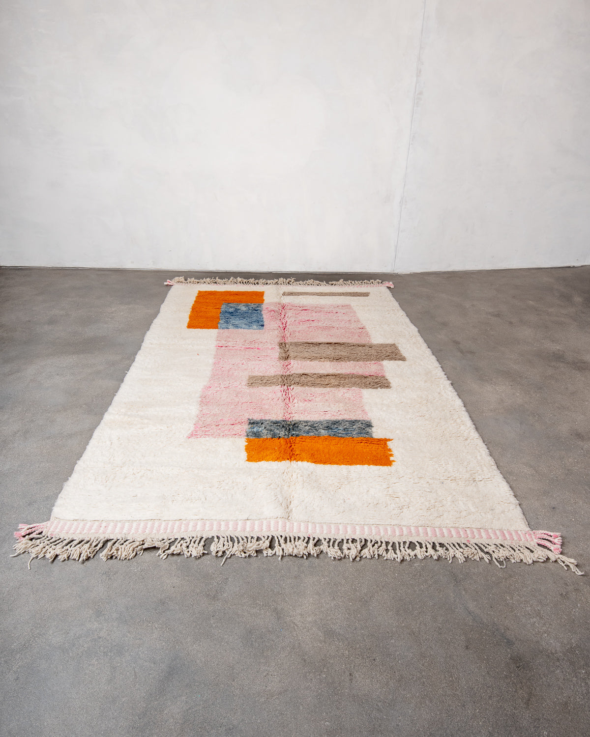 Modern, designer, handcrafted Berber runner rug from Morocco. Beniourain carpet with beautiful colours and patterns and fluffy wool texture.